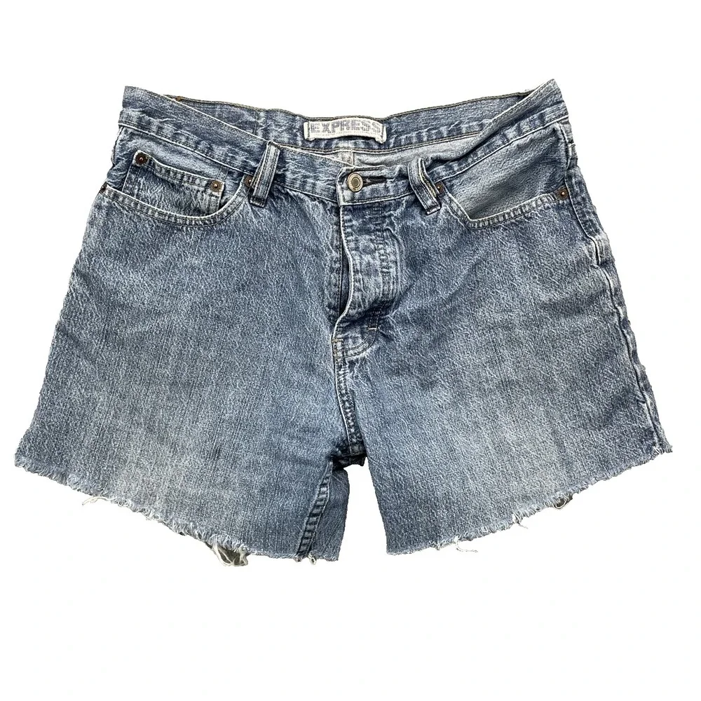 Express Jean Shorts Womens 32x4* Denim Y2K‎ Western Rodeo ButtonFly Cowboy 90s